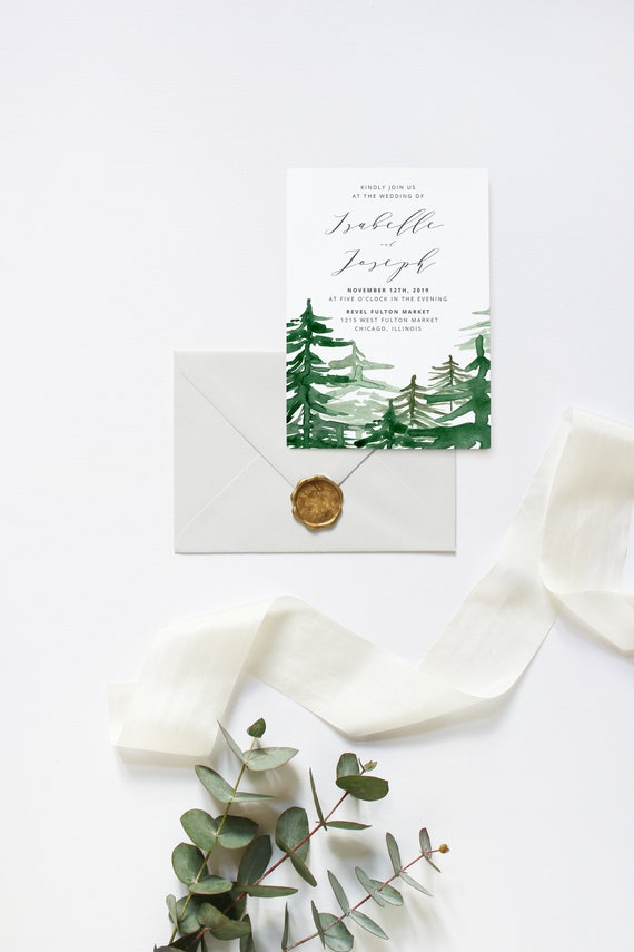Pine Trees Wedding Invitation Printable Wedding Invitation | Etsy