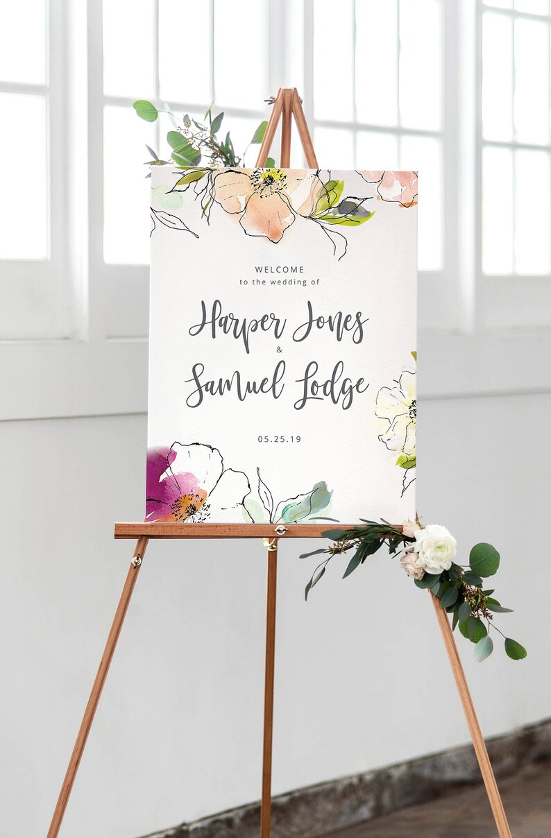 Floral Wedding Welcome Sign Printable Wedding Sign Wedding Etsy
