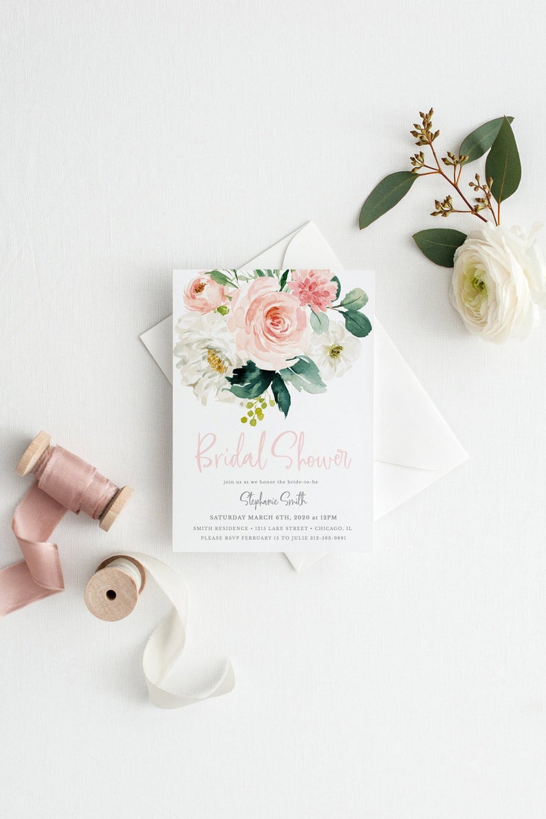 Printable Shower Invitation Template Floral Editable Templett Blush Bridal Shower Invitation Template
