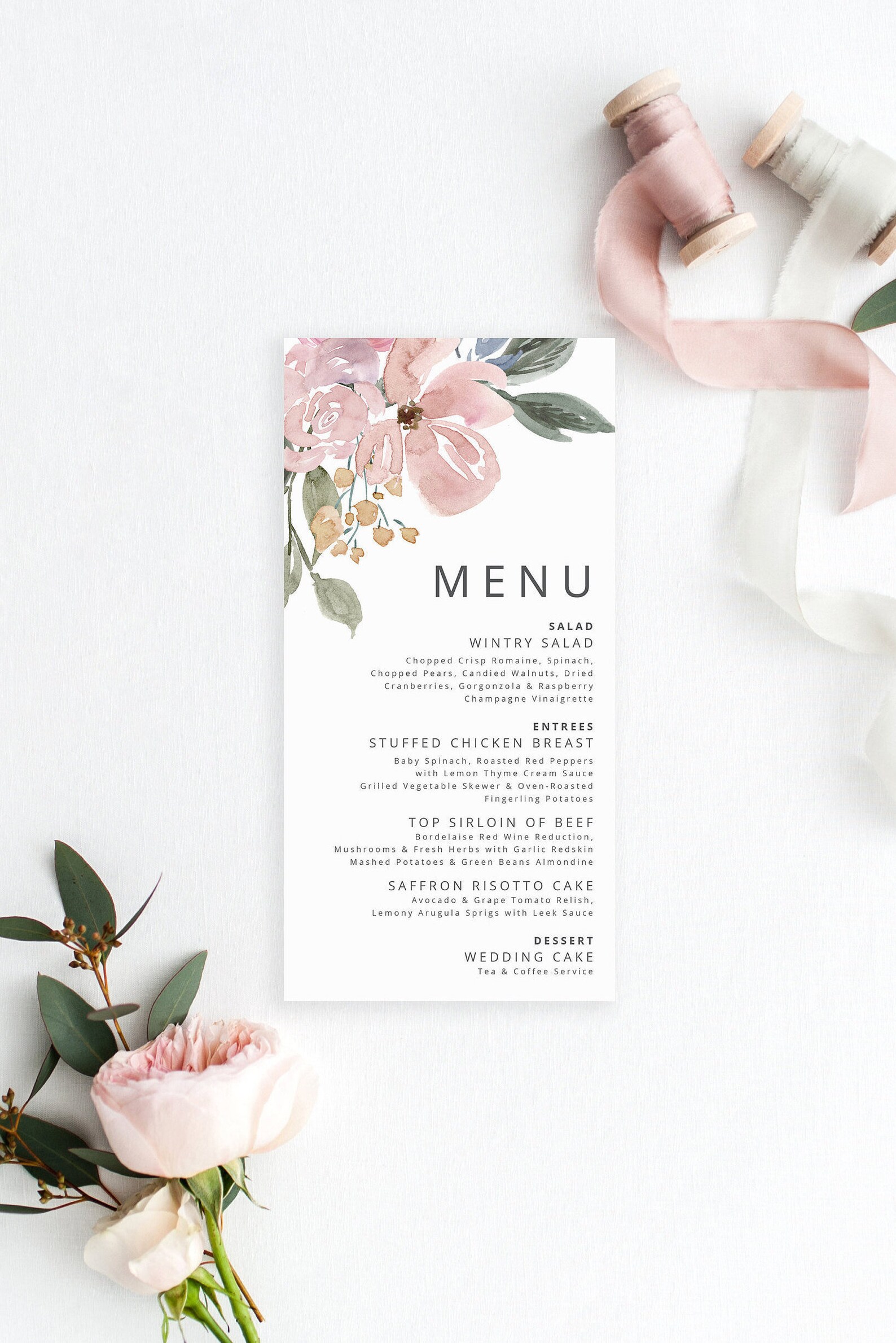 Blush Wedding Menu Printable Wedding Menu Cards Floral Etsy