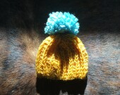 Baby 39 s Hat with Pom-pom, Pom Beanie Gold and Teal Ribbed Design