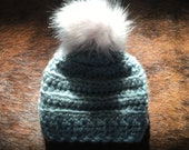 Crochet Baby Hat with Pom Pom, Winter Hat, Cozy, Warm, Hand Knit Hat, Handmade in USA