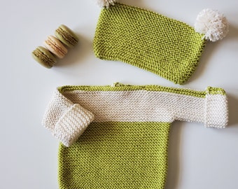 Pima Cotton Knit Sweater & Hat Set for Baby, 100% Pima Cotton Hand Knit Sweater Set