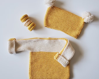 Pima Cotton Knit Sweater & Hat Set for Baby, 100% Pima Cotton Hand Knit Sweater Set