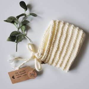 Hand Knit Baby Pixie Bonnet | Cream Knit Hat