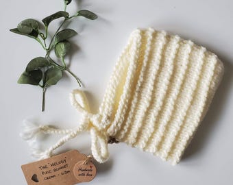 Hand Knit Baby Pixie Bonnet | Cream Knit Hat