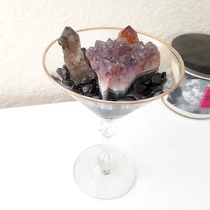 Amethyst, Citrine, Smoky Quartz, and Onyx Gemstone Martini Glass Arrangement