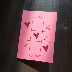 Je hebt mijn hartkaart gewonnen, nullen en kruisen woordspeling, leuke verjaardagskaart, Tic Tac Toe, vriendin, vriend, A6-kaart