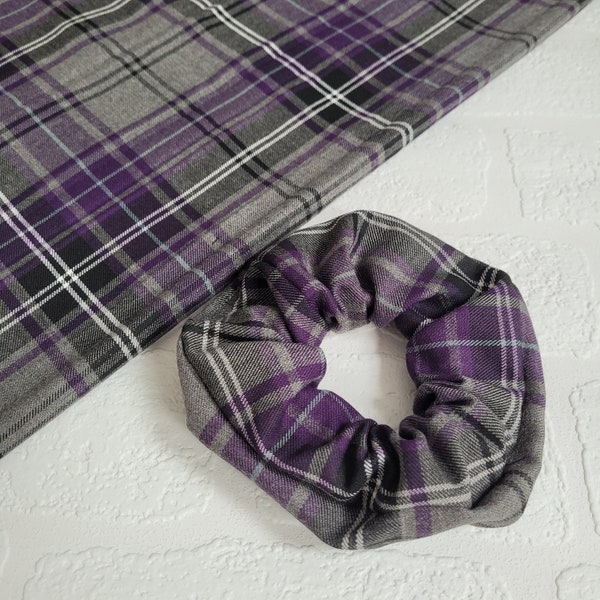 Purple & Grey Tartan Scrunchie, School Scrunchies, School Uniform