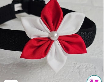 Handmade Red and White England 6-petal Flower Dog Collar Accessory [ELLA]