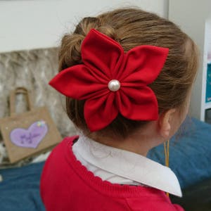 Large flower clip, headband, hair bow, hair clips, kanzashi flowers, unique hair clips, girls hair clips, hair accessories, red hairclips image 1