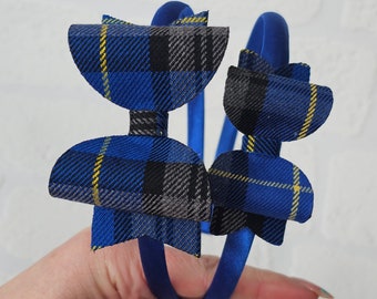 Blue Tartan Bow Headband: School Uniform Hair Accessory