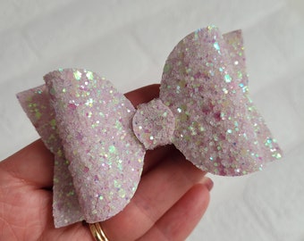 Pink Shimmer Glitter Bow 3.5", Chunky Glitter Bow, Hair Clip