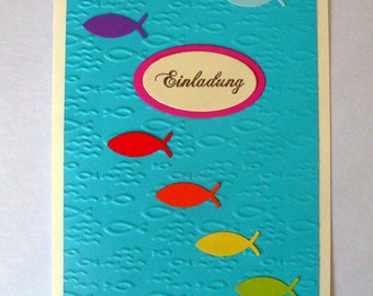 Bastelset Einladungskarten für Taufe, Kommunion oder Konfirmation Regenbogenfische im Meer