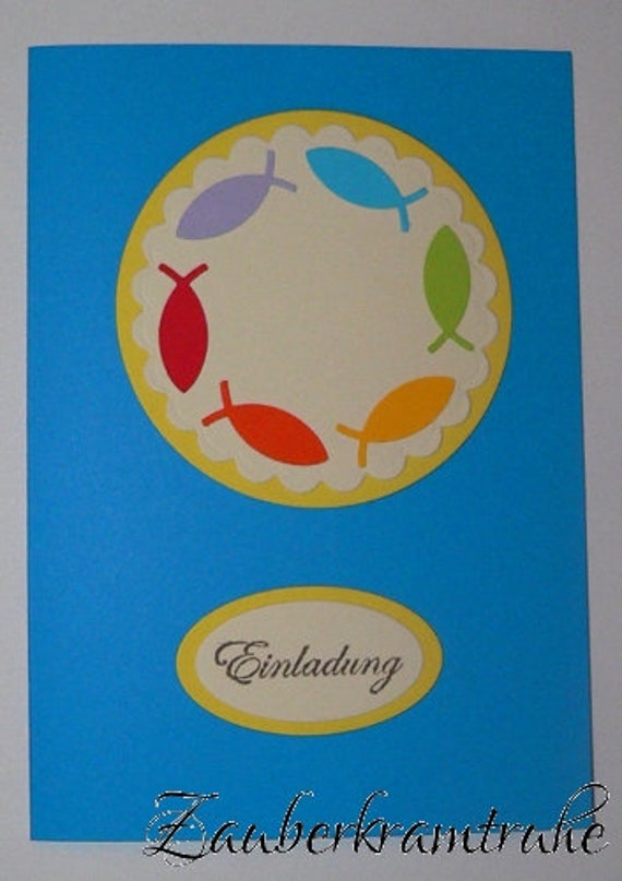 Diy Set 10 Einladungen Kommunion Regenbogen Fisch Etsy