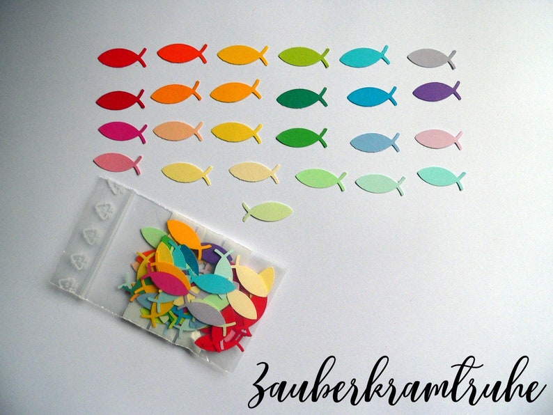 Kleine Regenbogen-Fische in 25 Farben zum Dekorieren und Basteln für Taufe Kommunion Konfirmation, Größe 2,5cm Bild 4