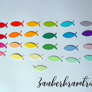 Kleine Regenbogen-Fische in 25 Farben zum Dekorieren und Basteln für Taufe Kommunion Konfirmation, Größe 2,5cm Bild 1