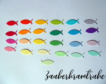 Kleine Regenbogen-Fische in 25 Farben zum Dekorieren und Basteln für Taufe Kommunion Konfirmation, Größe  2,5cm