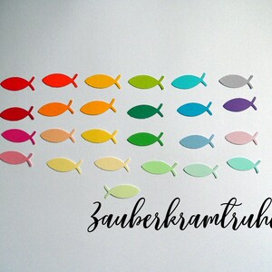 Kleine Regenbogen-Fische in 25 Farben zum Dekorieren und Basteln für Taufe Kommunion Konfirmation, Größe 2,5cm Bild 3