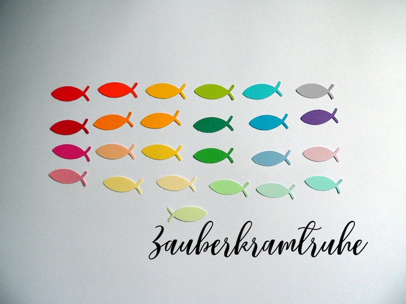 Kleine Regenbogen-Fische in 25 Farben zum Dekorieren und Basteln für Taufe Kommunion Konfirmation, Größe 2,5cm Bild 3