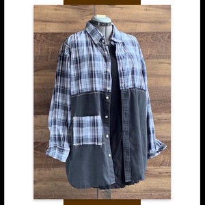 Casual Women’s Upcycled Charcoal Grey Plaid Menswear Tunic
