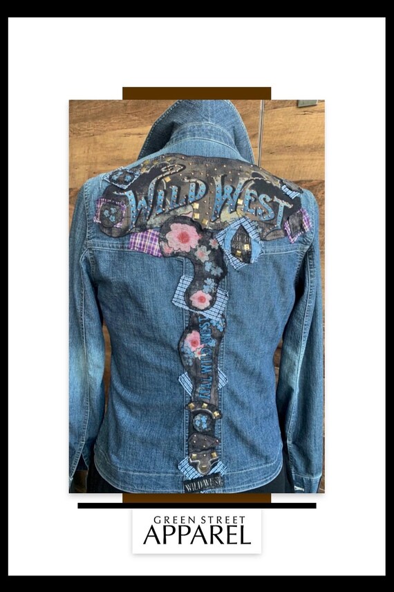 Wild West Medium Denim Lightweight Jean Jacket  Upcycled Jean Jacket