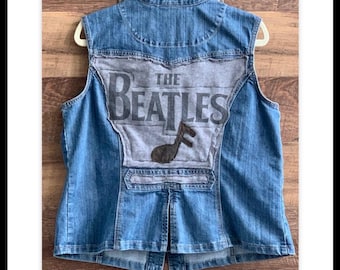 XL Plus Size Beatles Womens Upcycled Denim Jean Jacket