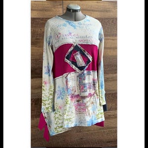 Upcycled Womens tunic long sleeve altered couture flowy flattering tunic top