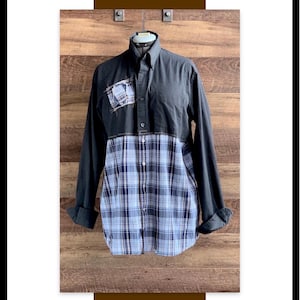 Plus Sized Upcycled Menswear Grey Plaid Tunic