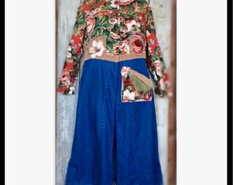 Boho Duster |Shabby Chic Denim Duster|Boho Chic|Bohemian|Floral Long Boho Duster|Boho|Denim Jacket|Winter Jacket|Floral Shirt|Boho Long Jack