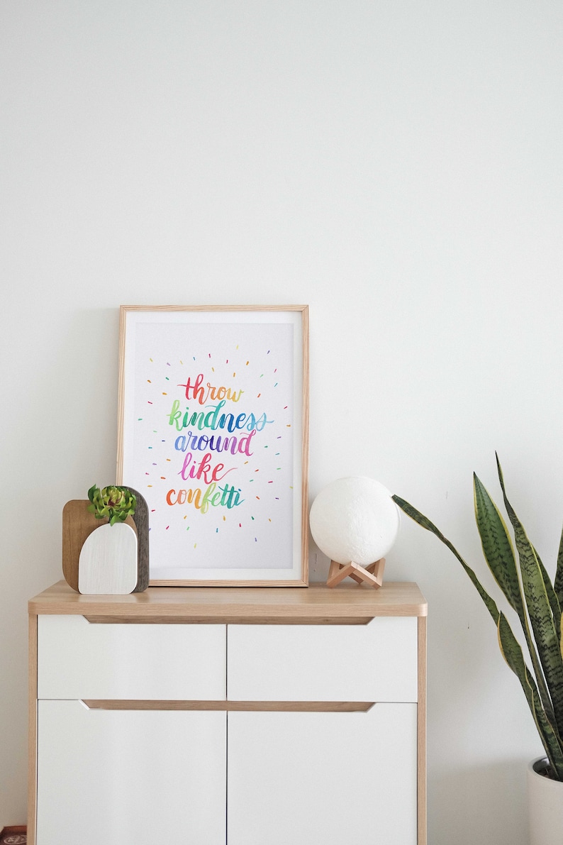Throw Kindness Around Like Confetti Watercolor Lettering Rainbow Watercolor Watercolor Quote Quote Wall Art Digital Download image 2