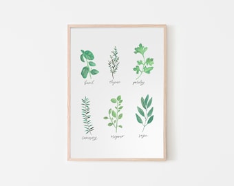 Herbs Print | Watercolor | Kitchen Art | Kitchen Print | Food Print | Food Art | Herbs Watercolor |  Kitchen design | Digital Download