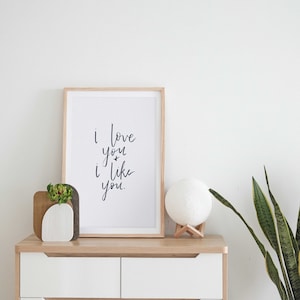 Eu te amo e gosto de você | decoração para casa | arte de parede | caligrafia moderna | arte de parede simples | citação de amor | download digital | impressão de quarto