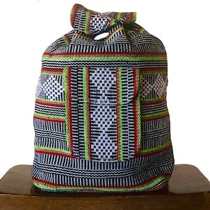Mexican Handwoven Backpack, Cloth artisan backpack, Serape backpack