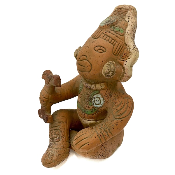 Mexican figurine, Mexican folk art, Pre Colombian sculpture, Mexican terracotta, Aztec sitting God, Mexican sculpture