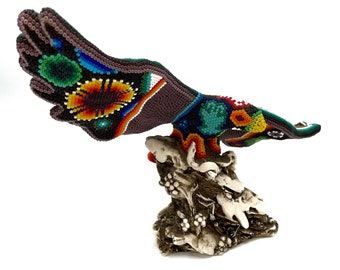 Huichol Eagle, Nayarit Beaded Eagle, Mexican Huichol Eagle, Huichol Eagle Statue