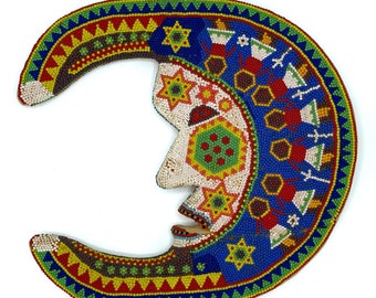 Huichol Moon, Nayarit Beaded Moon, Mexican Huichol Moon, Wixárika Huichol Moon