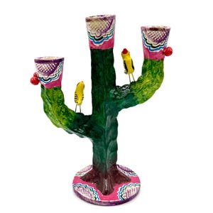 Vintage Mexican candelabra, tree of life cactus candelabra, Mexican tree of life