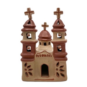 Vintage Terracotta Church, Mexican Folk Art Clay Church, Mexican