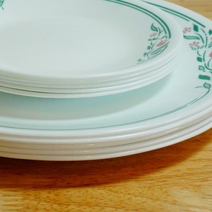 Corelle Rosemarie Set of 5 Bread Plates, Pink Mauve Florals and Green Leaves on Rim White Base Discontinued