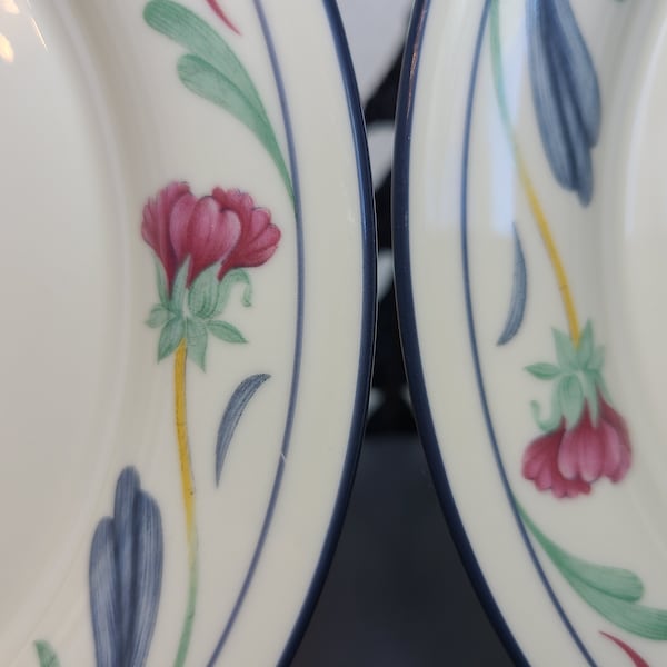 Lenox Poppies on Blue Set/2 Salad Plates 8.5 " or  set/2 Cereal Bowls 6.25 Inch Chinastone Made in USA Vintage 1990's Soup Bowl Stackable