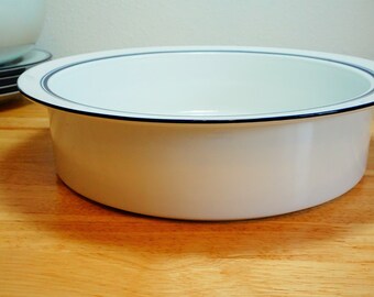 Vintage Dansk Bistro 11 Inch Serving Bowl Casserole, Round Vegetable, Rimmed Bowl, Made in Portugal Baking Dish Danish White Blue Stripes