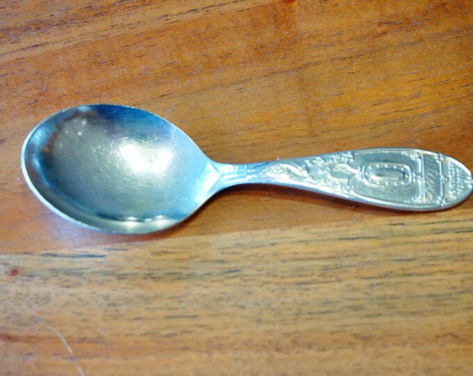 WM Rogers Star Birth Record Baby Spoon in Silver Plate With Stork Embossed Personalized Steven