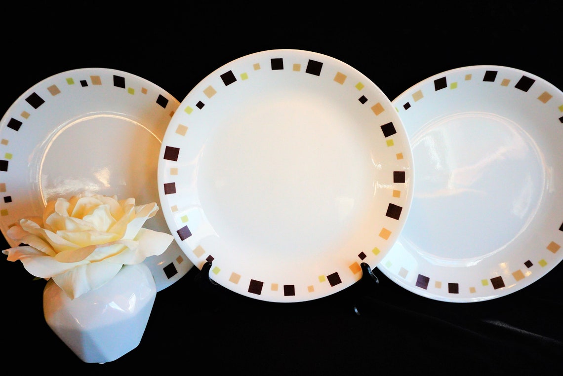 Corelle Set of 3 Dinner Plates 10 geometric Etsy