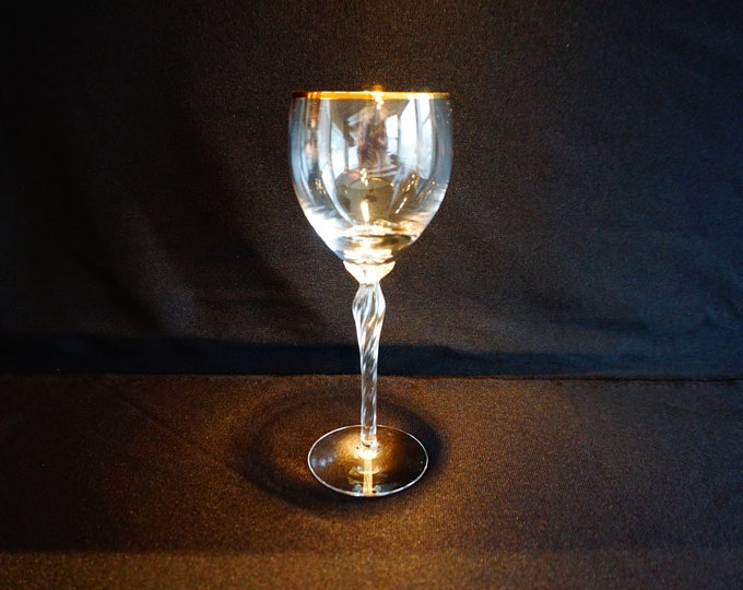 Lenox Monroe Wine Glass 75/8 Tall Stemware Gold Rim Twist Stem Circa