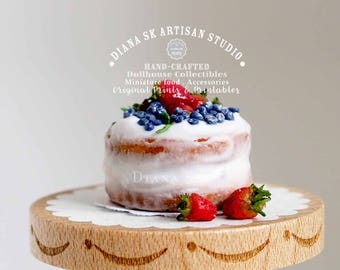 Puppenhaus Sommerbeeren Kuchen, Miniature Kuchen, 1/12 Puppenhaus Kuchen, Miniature Food, 1:12 Puppenhaus Kuchen, Puppenhaus Essen, Weihnachtsgeschenk