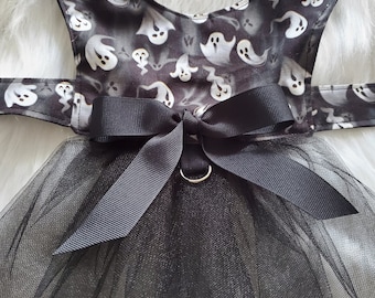 Halloween Dog/Cat Dress ~Dog Clothes ~Ghosts ~B&W ~Puppy ~Girl Dog ~Fancy Dog ~Dog Outfit ~Black Tie