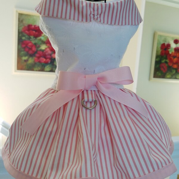 Pretty Pink & White Dog Dress Harness ~Fancy Dog ~Puppy ~Pet Fashion ~Cute Dog Clothes ~Dog Outfit  ~Spring Summer Dress, XXS-5XL