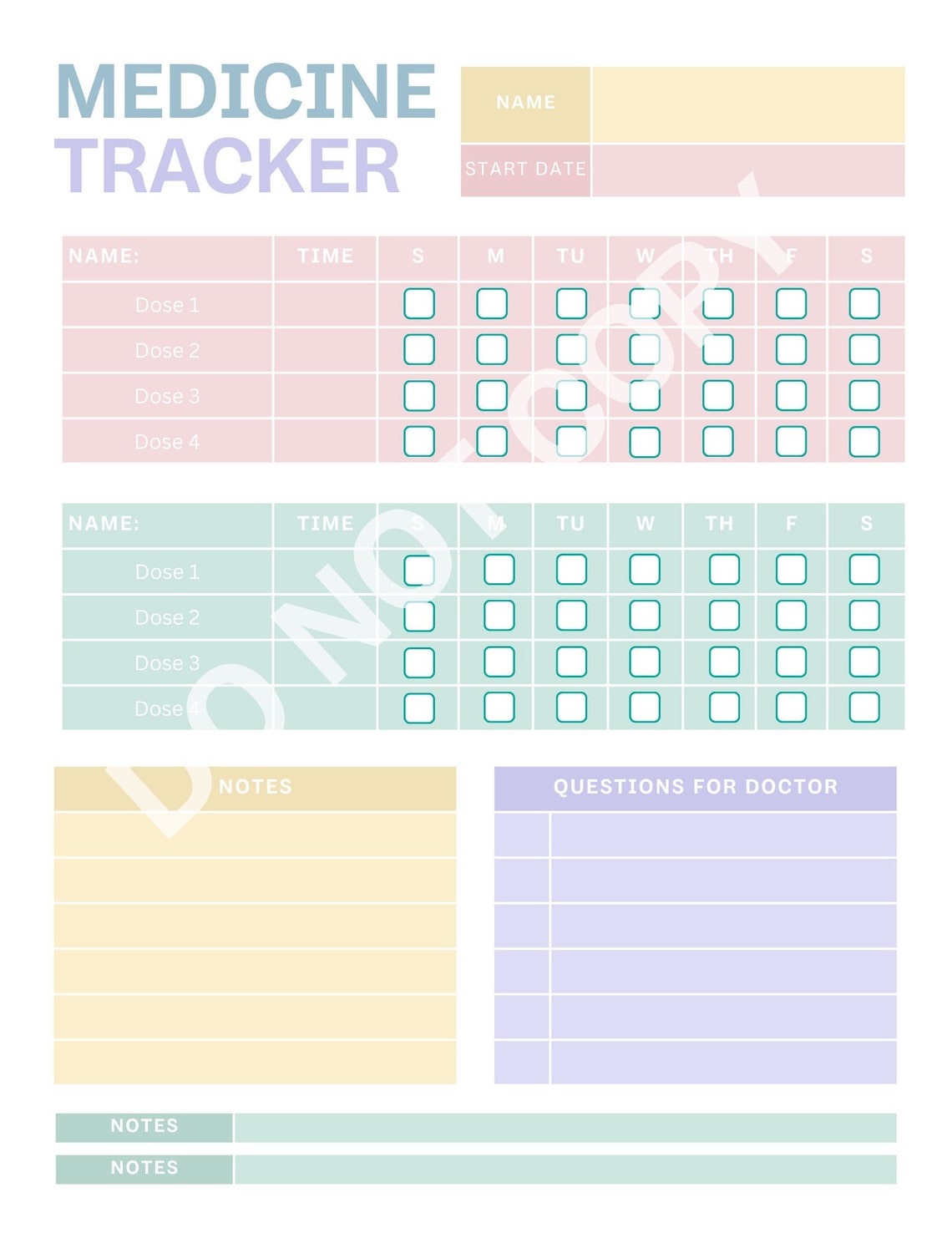 Medication Tracker, Printable Medicine Log for Nurses &amp; Carers ...
