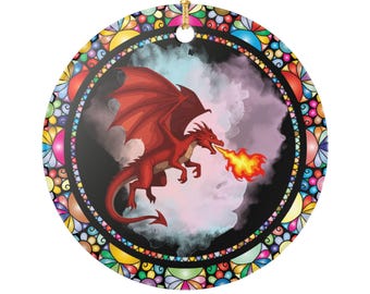 Adorno de cerámica de dragón rojo que respira fuego